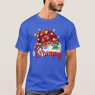Camiseta Mulheres Abençoadas Vovô Santa Hat Luz Xmas