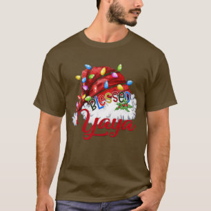 Camiseta Mulheres Abençoadas Yaya Santa Hat Xmas Light