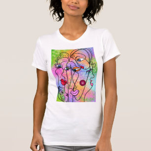 Camiseta Mulheres abstrato enfrentam humor - Estilo Cubismo