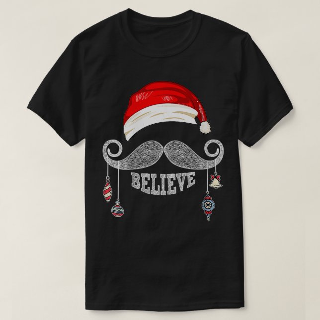 Camiseta Mulheres acreditam em Papais noeis de Natal bigode (Frente do Design)