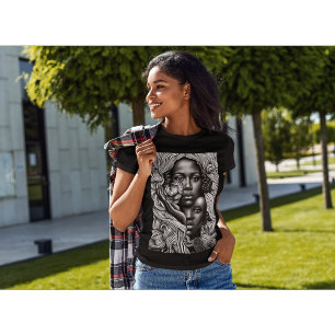 Camiseta Mulheres Afro-Americanas Abstratas Preto e Branco