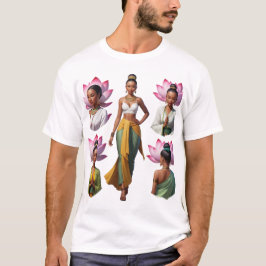Camiseta Mulheres Afro-Americanas com Flores de Lotus e Ami
