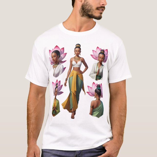 Camiseta Mulheres Afro-Americanas com Flores de Lotus e Ami (Frente)