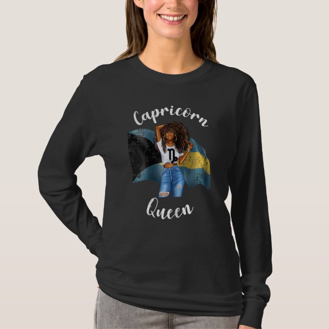 Camiseta Mulheres Afro Bahaman Capricórnio Rainha Negra Mul (Frente)