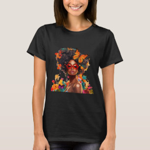Camiseta Mulheres Afro Flores Borboleta Latina Afro-America
