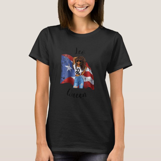 Camiseta Mulheres Afro Porto Rico Leo Rainha Africana Boric (Frente)