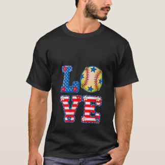 Camiseta Mulheres amam 4 de julho Baseball Red White e Blue