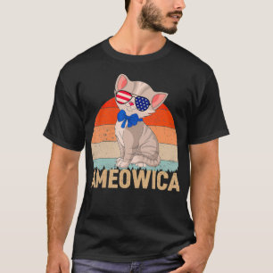 Camiseta Mulheres Americanas Vintage 4 de julho Cat Kids Re