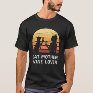 Camiseta Mulheres Antigas Gato E Vinho Gato Mãe Vinho