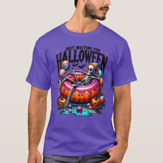 Camiseta Mulheres Apenas Esperando pelo Halloween Esqueleto