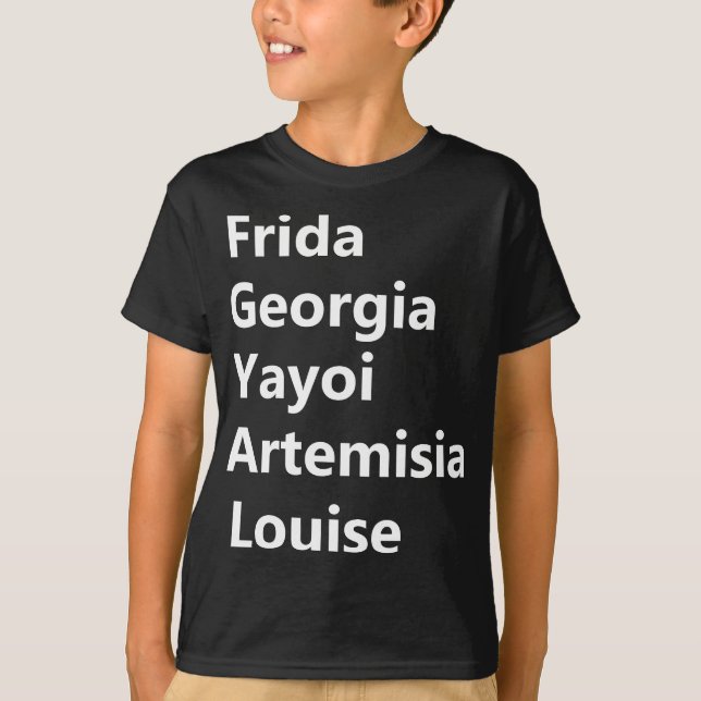 Camiseta Mulheres Artistas Frida Georgia Yayoi (Frente)