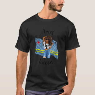 Camiseta Mulheres Aruba Áries Rainha Afro Cabelo Africano A