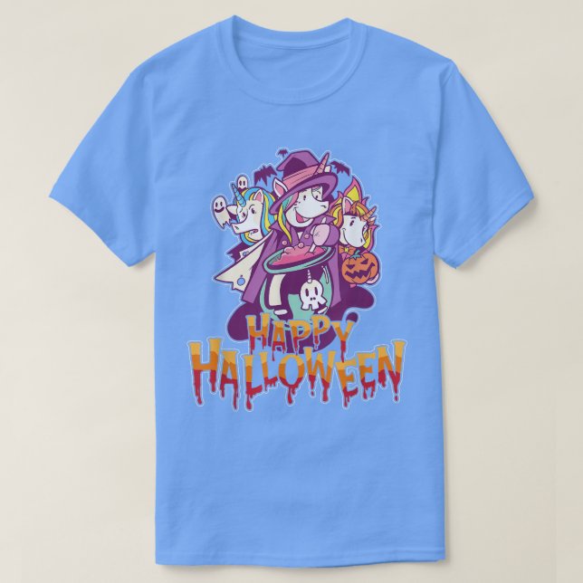 Camiseta Mulheres assustam unicórnios do Halloween design b (Frente do Design)