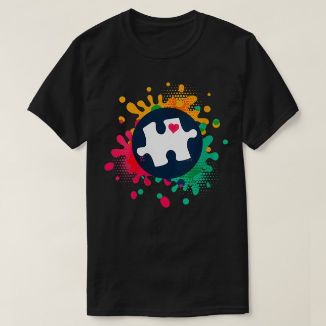 Camiseta Mulheres Autismo Quebra-cabeça de Consciência Peça (Frente do Design)