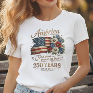 Camiseta Mulheres Bandeira Floral Vintage América 250 Anos