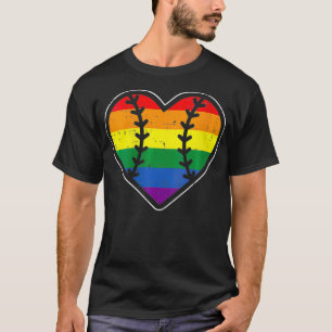 Camiseta Mulheres Baseball Hearball Sport LGBTQ Rainbow Fla