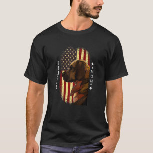 Camiseta Mulheres Beagle Mãe Americana Bandeira Patriótica