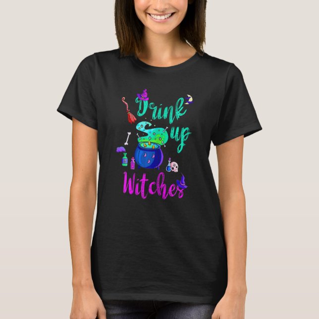 Camiseta Mulheres bebem bruxas feiticeiras feitiçam caldeir (Frente)