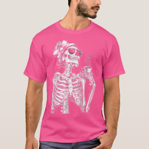 Camiseta Mulheres Bebendo De Café Skeleton Preguiçoso Cos D