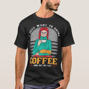 Camiseta Mulheres Bebidas De Café Gato Lady Funny Pet E Caf