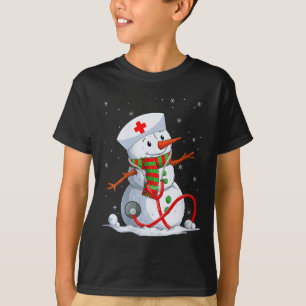 Camiseta Mulheres Boneco de Neve Enfermeira Natal Estetoscó