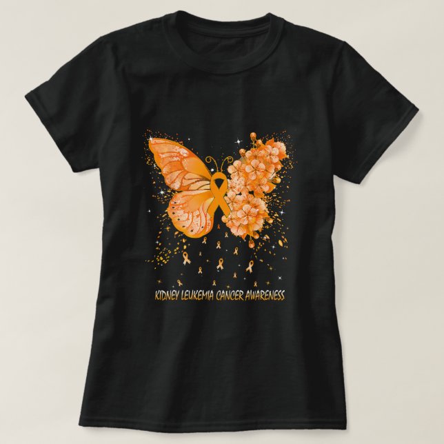 Camiseta Mulheres Borboletas Rins Leucemia Cancer Sensibili (Frente do Design)