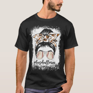 Camiseta Mulheres Branqueadas De Basebol Mamãe Messy Bun Ba