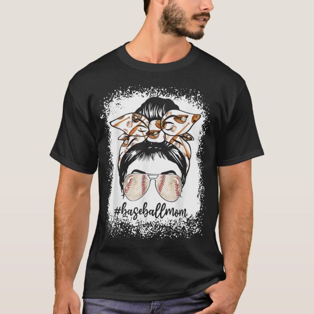 Camiseta Mulheres Branqueadas De Basebol Mamãe Messy Bun Ba (Frente)