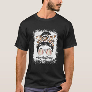 Camiseta Mulheres Branqueadas De Basebol Mamãe Messy Bun Ba