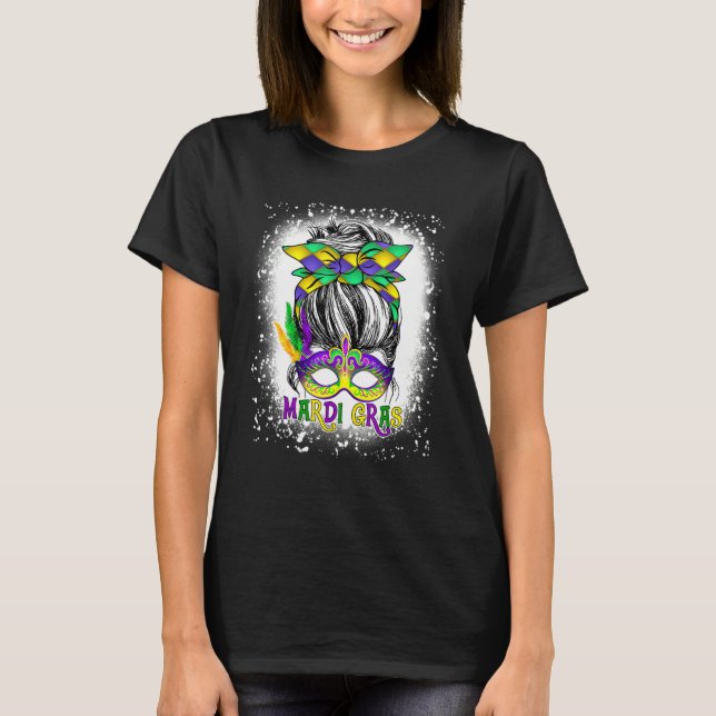 Camiseta Mulheres Branqueadas Messy Bun Mardi Gras Feathere (Frente)