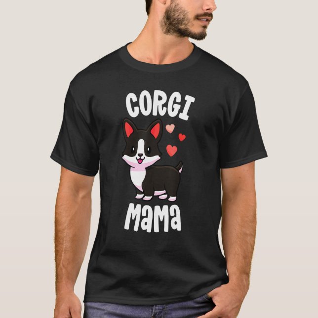 Camiseta Mulheres Cachorro Mama Negra Brindle Corgi Corgi (Frente)