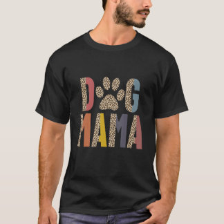 Camiseta Mulheres Cachorro Mama Paw Retro Leopardo Mãe