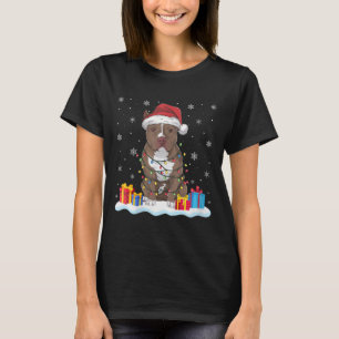 Camiseta Mulheres Cachorro Pitbull Cachorro Papai Noel Noel