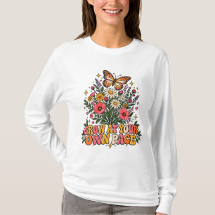 Camiseta Mulheres Camisola Branca Retro Flor Silvestre Cres