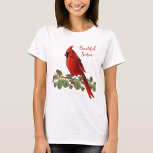 Camiseta Mulheres cardinais vermelhas da época natalícia 