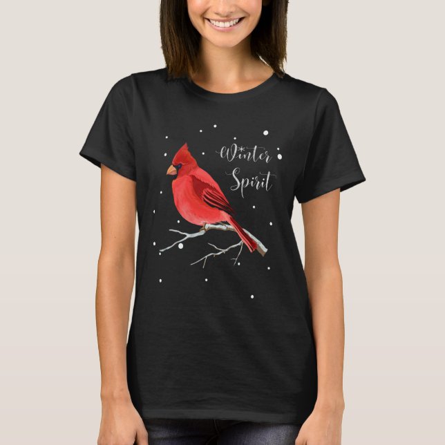 Camiseta Mulheres cardinais vermelhas nevado do pássaro do (Frente)