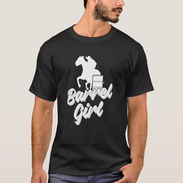 Camiseta Mulheres Cavalgando Barril Garota Corrida De Barri (Frente)
