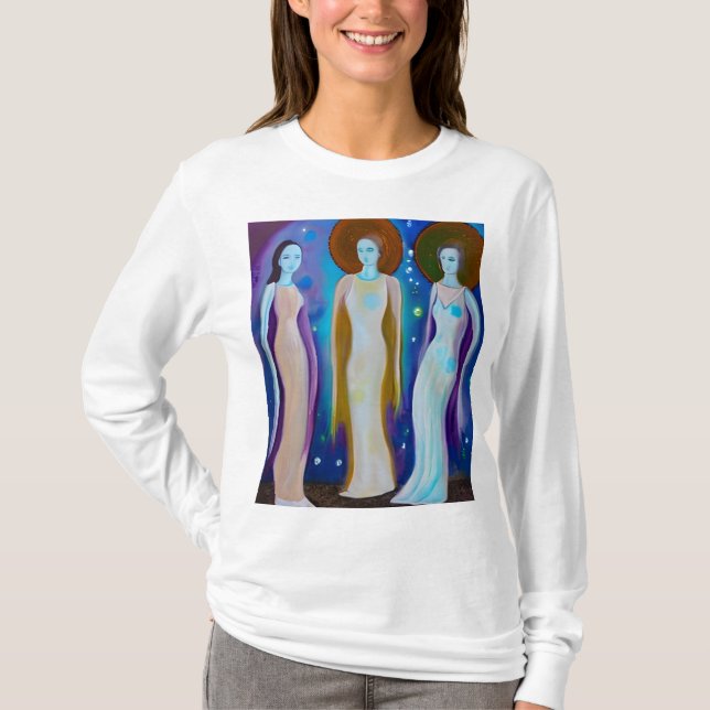 Camiseta Mulheres Celestiais Obra de Arte Abstrata (Frente)