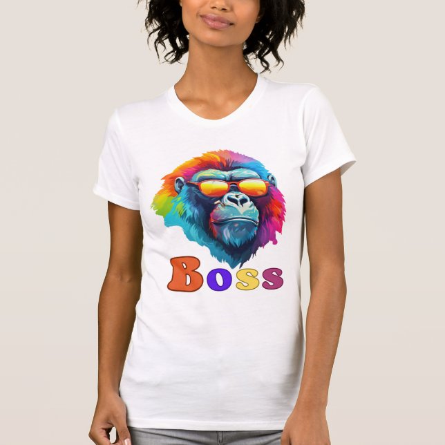 Camiseta Mulheres, Chefe Colorido Cabeça de Gorila (Frente)