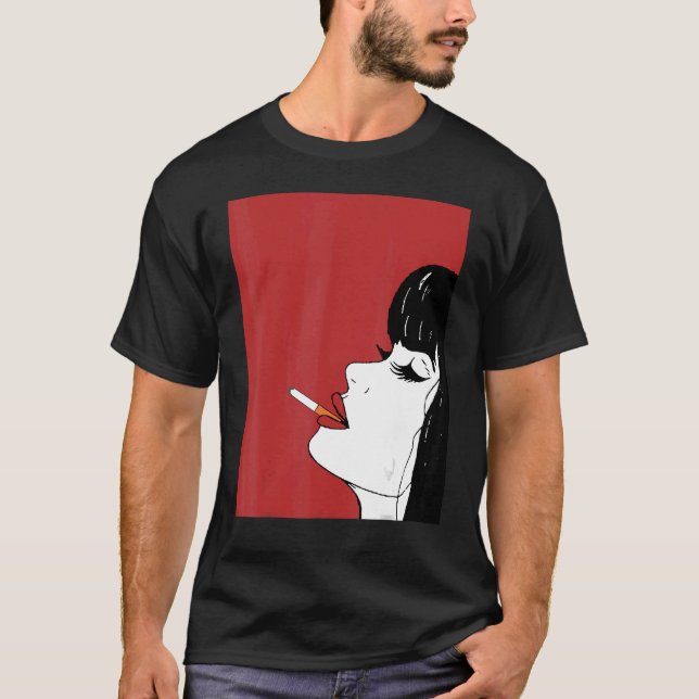 Camiseta Mulheres com cara de menina Cabelo Negro Legal H (Frente)