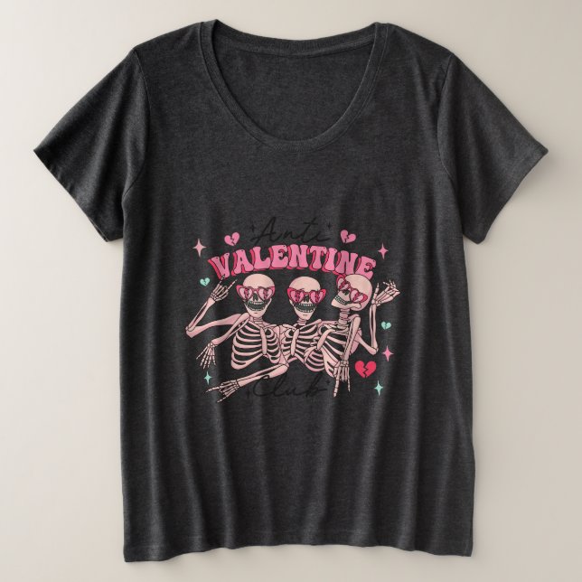 Camiseta Mulheres com esqueletos anti-Dia de os namorados (Frente do Design)