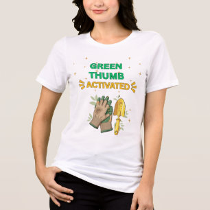CAMISETA MULHERES COM POLEGAR VERDE ATIVADO JARDIM BRANCO