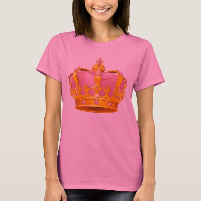 Camiseta Mulheres cor-de-rosa/t-shirt Dourado da coroa (Frente)