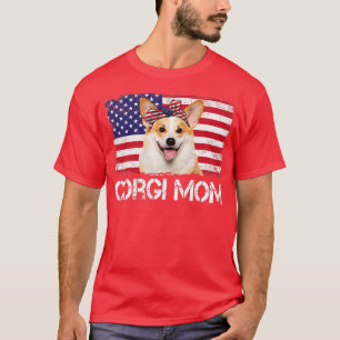 Camiseta Mulheres Corgi Mãe Bandeira Dos Eua Quarta Da Mulh