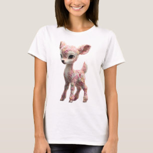 Camiseta Mulheres Criatura Corça Pastel Caprichosa Floral