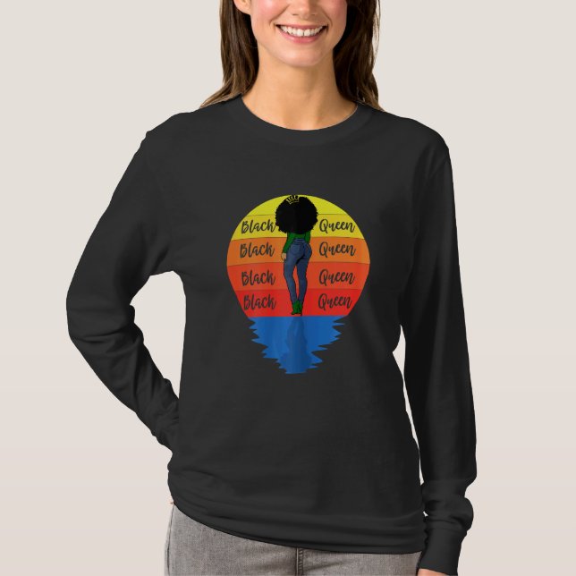 Camiseta Mulheres Curly Black Queen Afro-Americano (Frente)