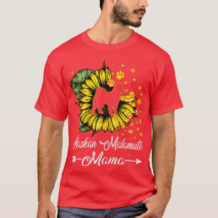 Camiseta Mulheres Cute Alaskan Malamute Mama Sunflower Dog 