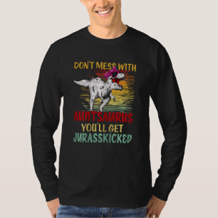 Camiseta Mulheres Cute Auntsaurus Dinossaur Rex Flores Mãe