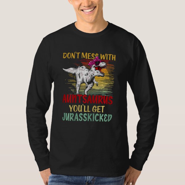 Camiseta Mulheres Cute Auntsaurus Dinossaur Rex Flores Mãe (Frente)