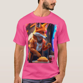 Camiseta Mulheres Cyberpunk Vulpes Comendo Ramen Anthro Fox